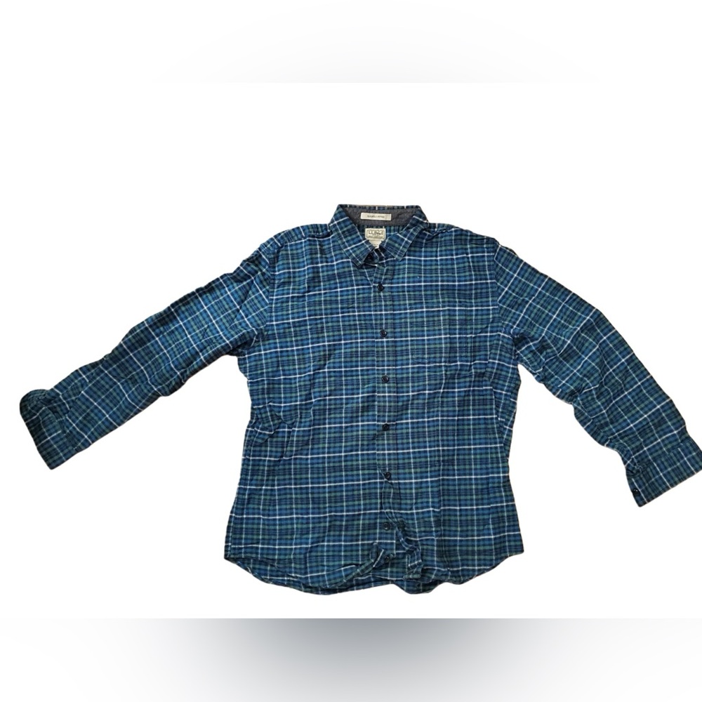 LL Bean Blue Black Plaid Button Down CasualMen's Blue Plaid Size Large Shirt!